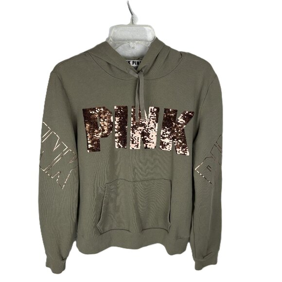 PINK Victoria Secret's Longsleeve Green Hoodie Sweatshirt - Picture 1 of 6